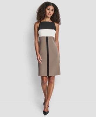 DKNY - Women's Sleeveless Square Neck Colorblock Sheath Dress