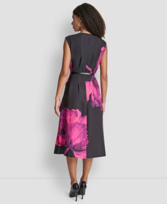 Women's Sleeveless Jewel Neck Fit and Flare Midi Dress