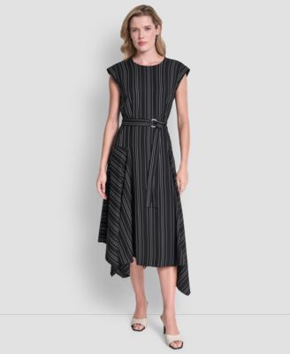 DKNY - Women's Cap-Sleeve Asymmetric Hem Midi Dress