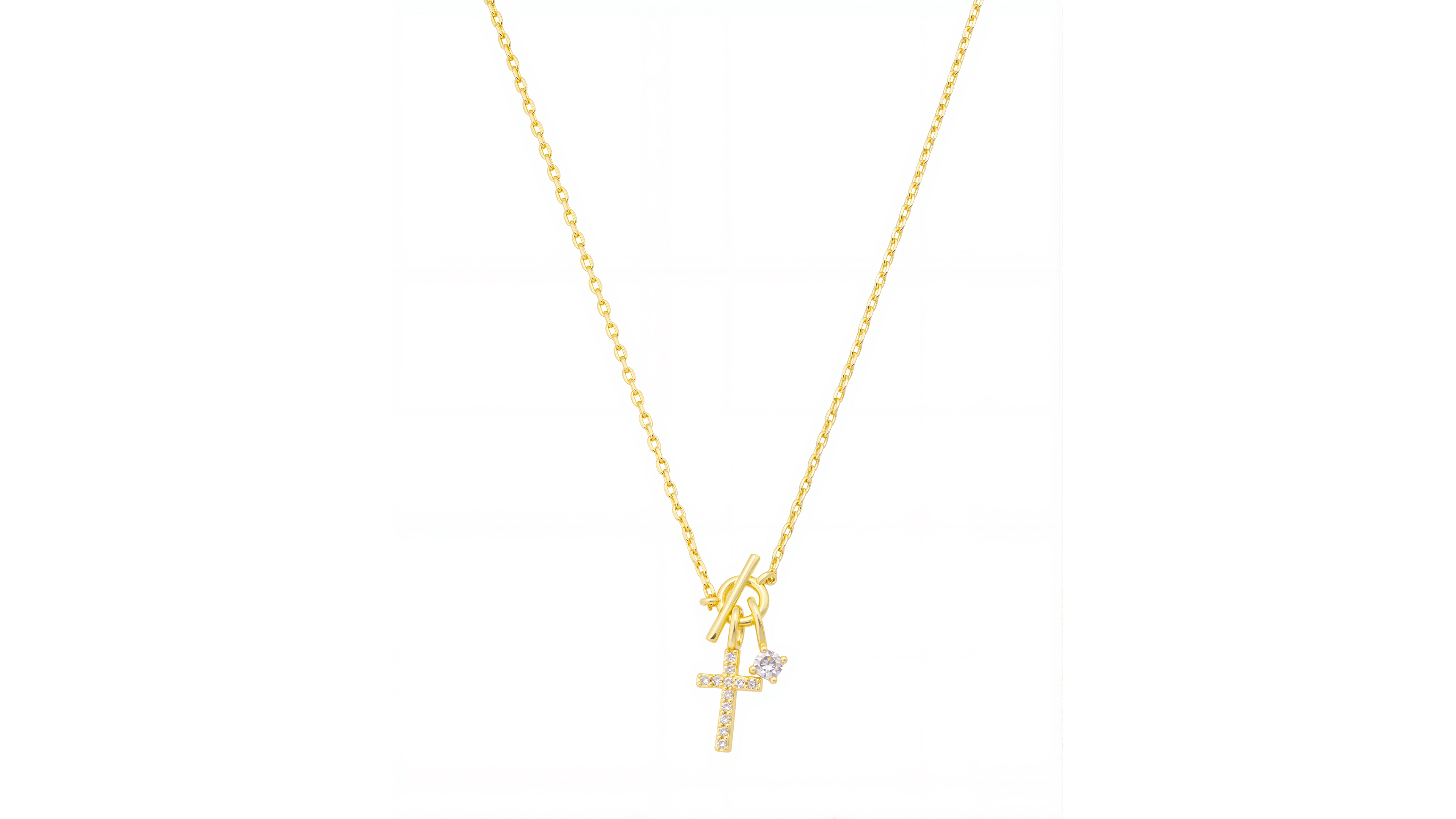 Unwritten Cubic Zirconia Cross Round Cubic Zirconia Necklace with Extender