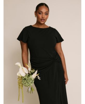 Women's Knot Panel Flutter Sleeve Stretch Dresses