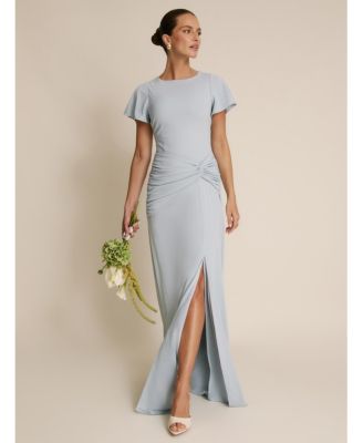 Women's Knot Panel Flutter Sleeve Stretch Dresses