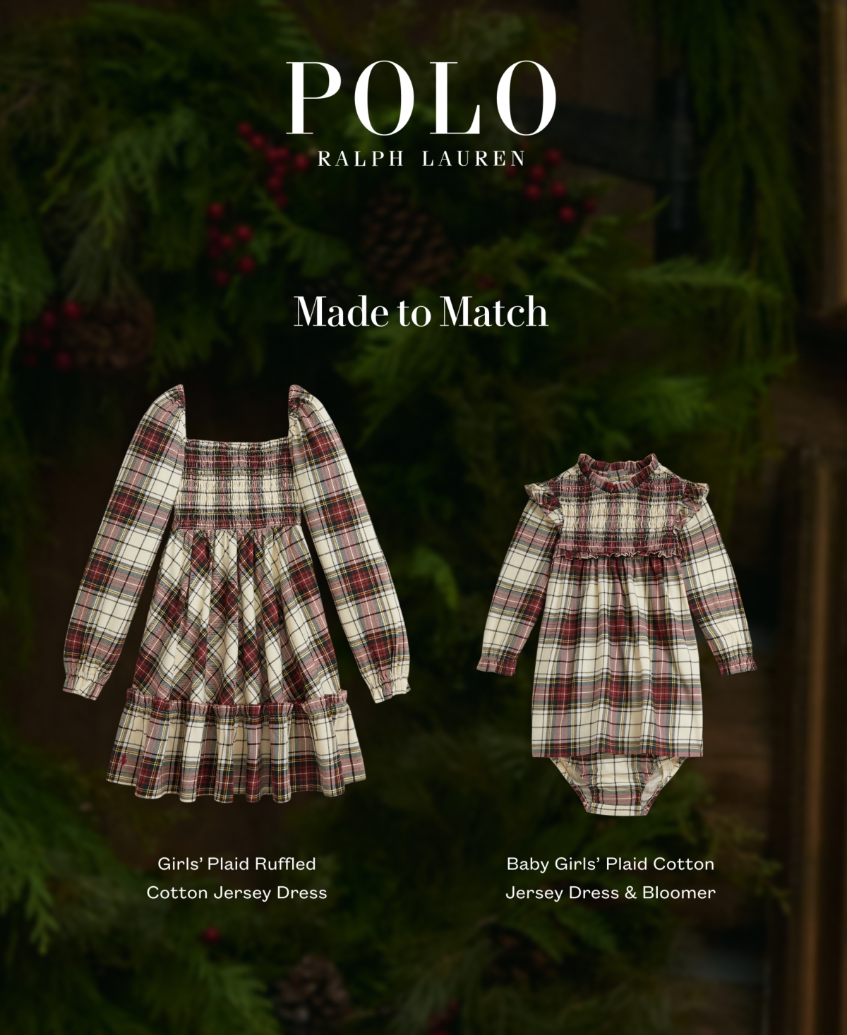 Polo Ralph Lauren Baby Girls Plaid Cotton Jersey Round Neck Dress and Bloomer