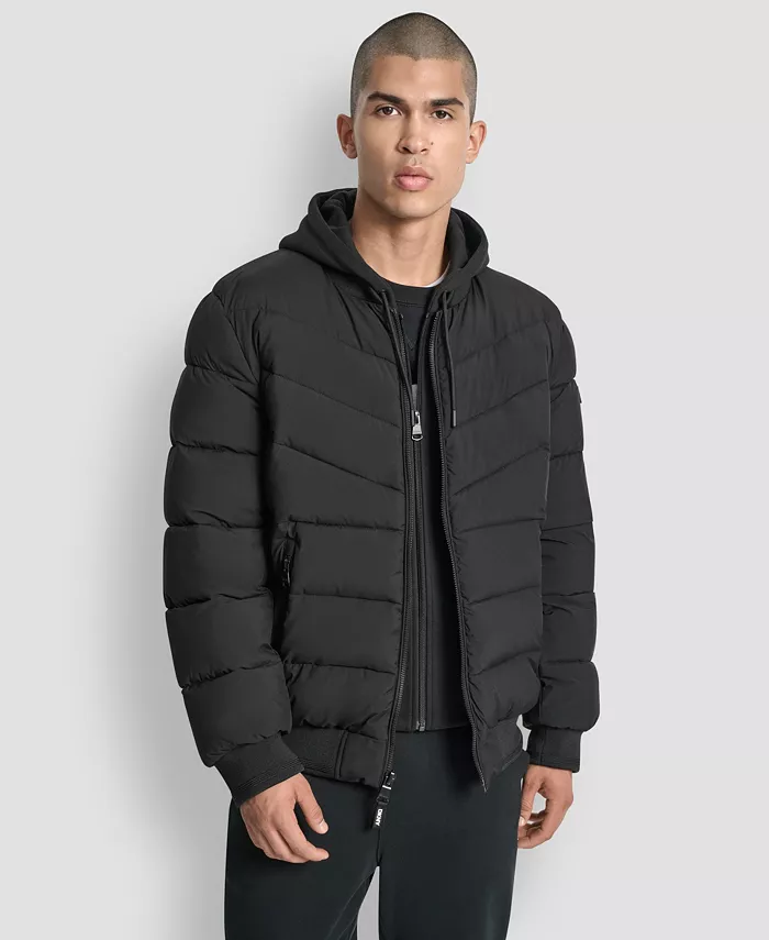 Men's Hooded Quilted Puffer Bomber Jacket - thumbnail 9