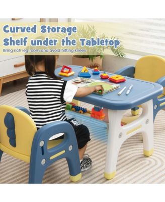 Kids Table and 2 Chairs Set Activity Art Desk with Storage Shelf & Building Blocks