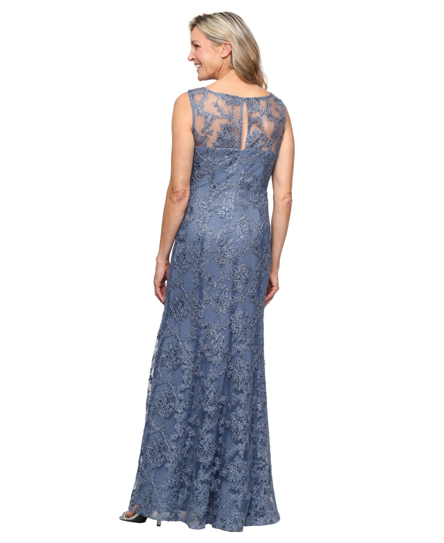 Женское платье Alex Evenings Long Embroidered Sleeveless Dress, цвет: Винтажный синий — фото 3