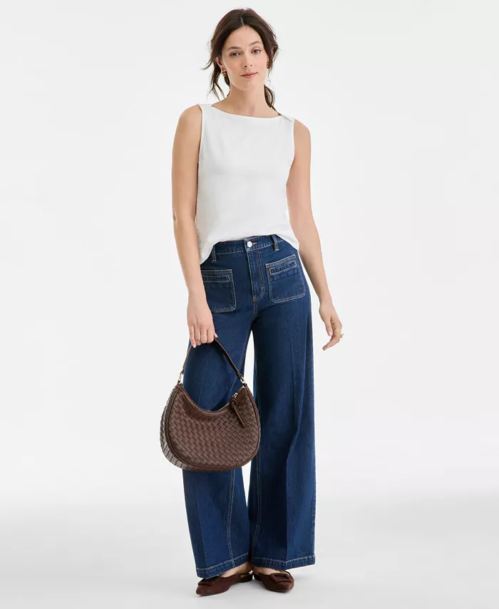 Women's Patch-Pocket High Rise Wide-Leg Jeans