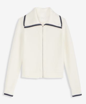 Women's Tipped Collared Zip-Up Cardigan, Macy's Exclusive