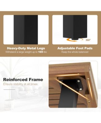 9 PCS Patio Rattan Dining Set with Acacia Wood Table, Cushions, 1.9" Umbrella Hole