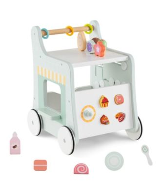 Wooden Baby Walker Ice Cream Cart Toy with Sweet Accessories & Smooth Wheels