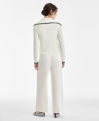 Women's Tipped Zip-Up Cardigan, Sleeveless Sweater & Pull-On Pants, Macy's Exclusive