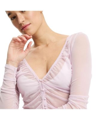 Women's Alix Sheer Mesh Button-Through Long Sleeve Top