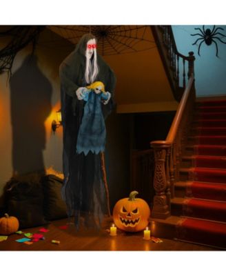 Halloween Decoration 6 11” Sound-Activated Witch Holding Ghost Girl Spooky Sound