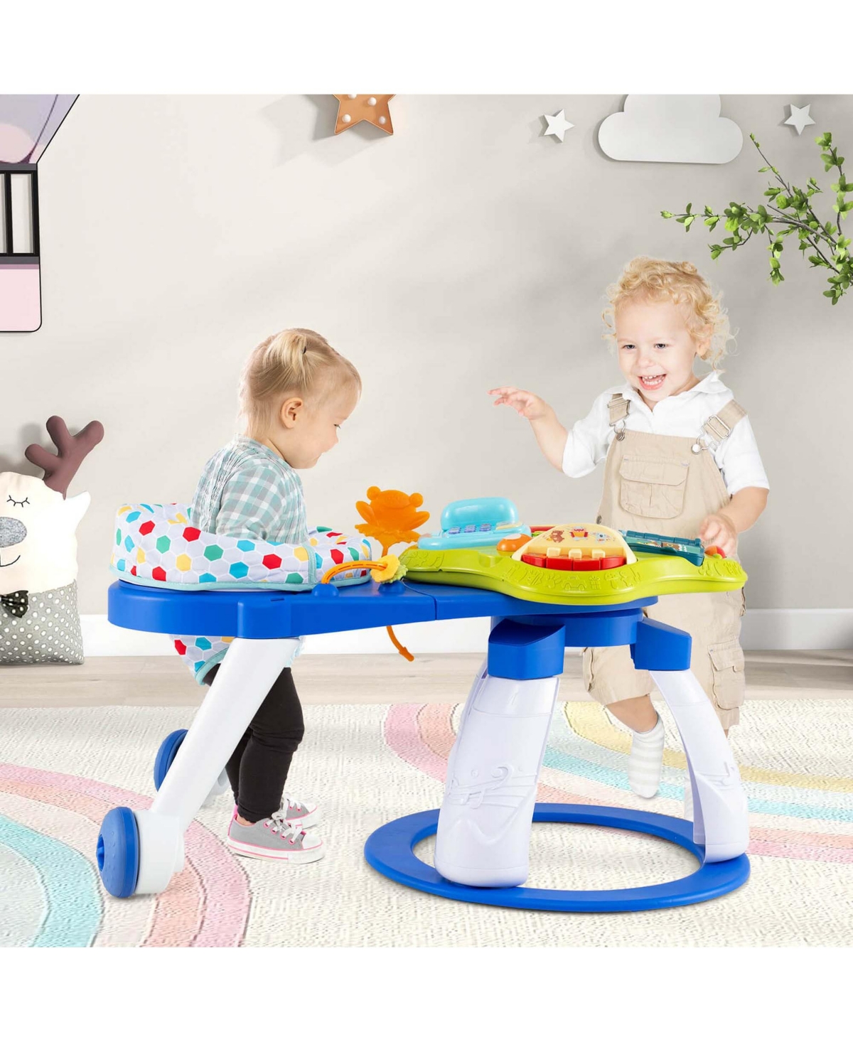 Costway 3 1 Baby Stationary Activity Center Walk-Around Kids Play Table Set