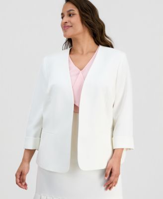 Plus Size Collarless Open-Front Stretch Crepe Jacket 