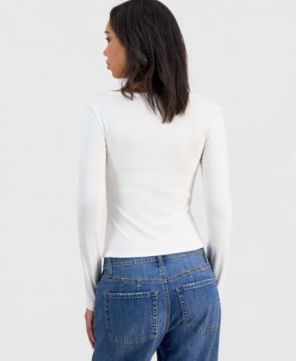 Juniors' Picot-Trim Pointelle Cardigan Knit Long-Sleeve