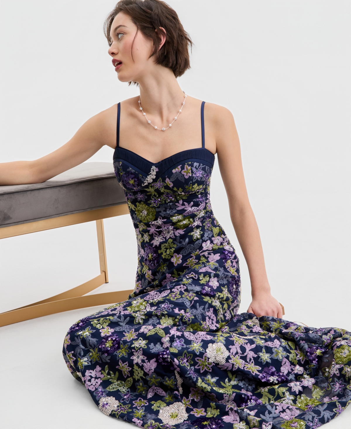 Violet Weekend Juniors' Floral Sequin Gown, Macy's Exclusive
