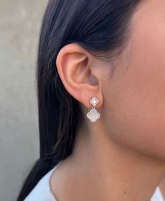 Silver CZ White Mother of Pearl Double Drop Earrings