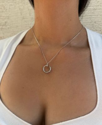 Silver CZ Curved Nail Ring Necklace