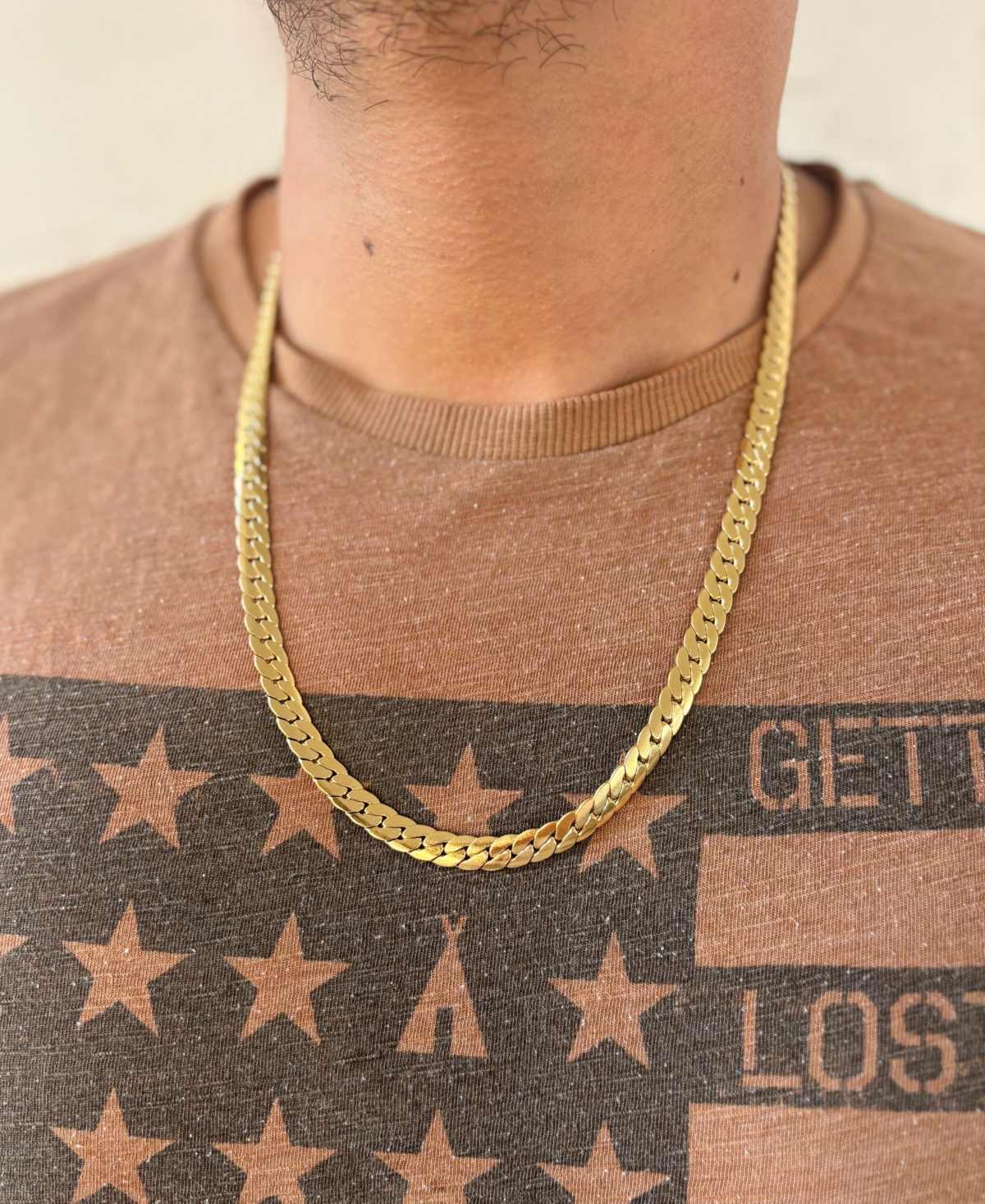 Adornia Tarnish Resistant Men's Gold Flat Curb Chain Necklace