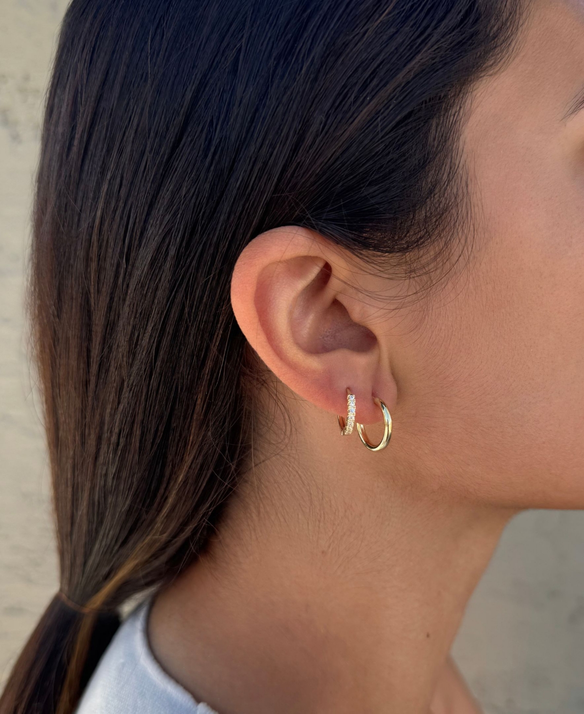 Adornia Gold Cz Hoop and Solitaire Stud Earrings Set