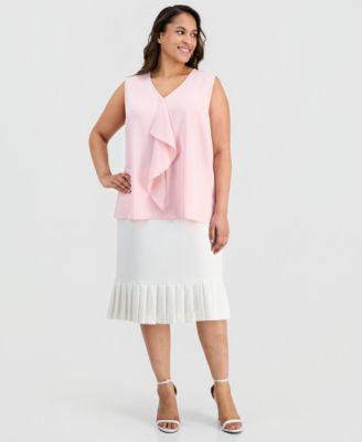Plus Size V-Neck Cascade-Ruffle-Front Blouse 