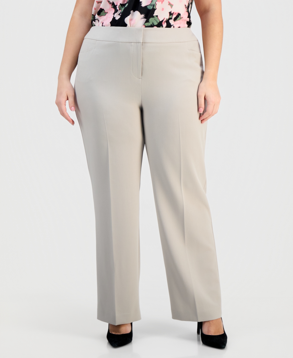 Kasper Plus High-Rise Stretch-Crepe Straight-Leg Pants