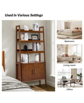 Augusto Mid-century Modern 76'' H x 36'' W Solid Wood Ladder Bookcase with Solid Wood Legs