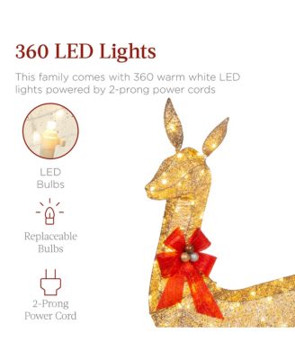 3-Piece Lighted Christmas Deer Set Outdoor Yard Decoration with 360 LED Lights, Stakes