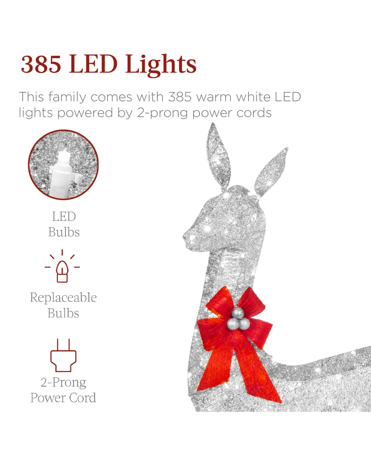 Best Choice Products 6.5ft 3-Piece Lighted Christmas Deer Set Outdoor Yard Decoration with 385 Led Lights, Stakes