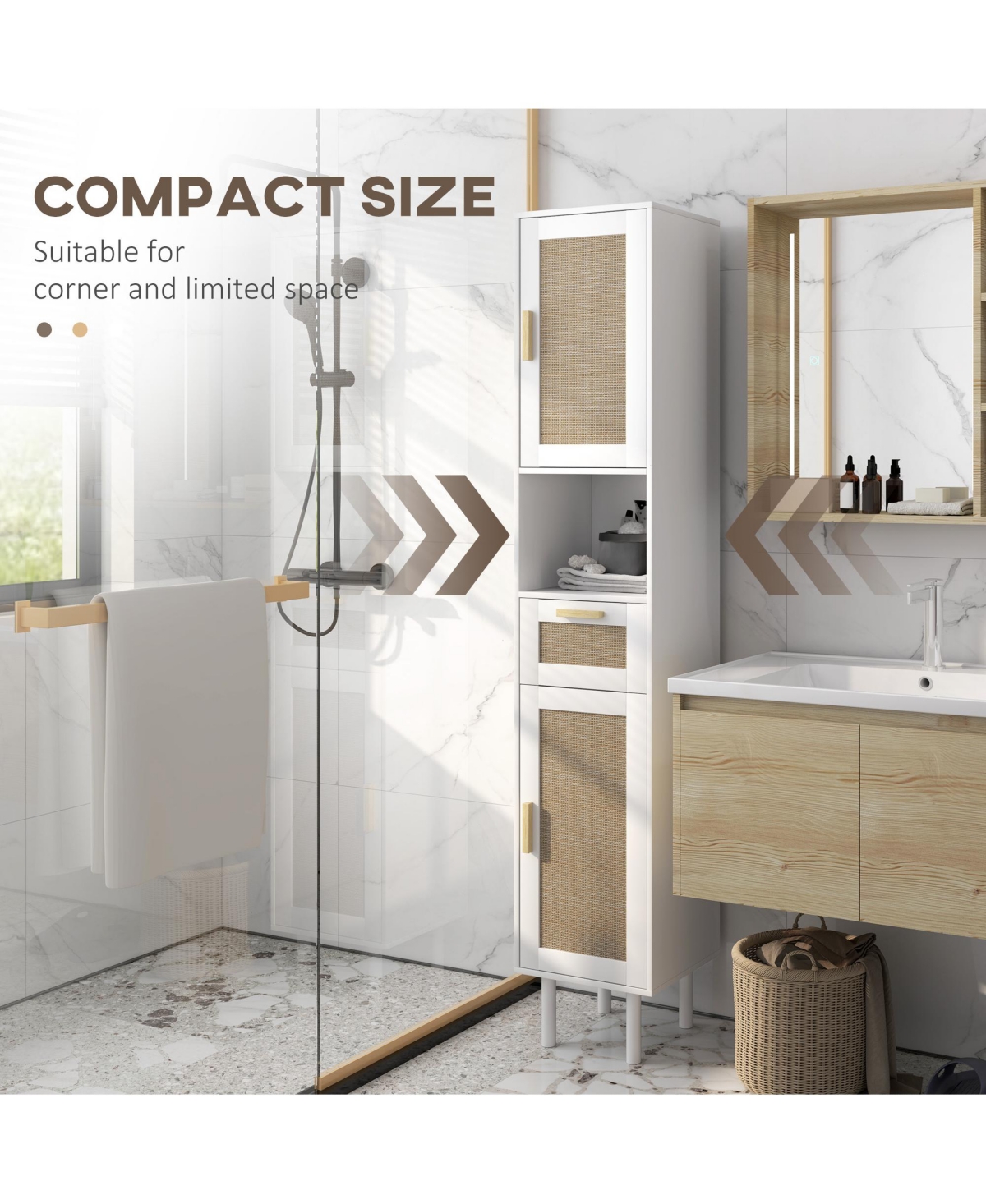Homcom Tall Bathroom Storage Cabinet with Rat Doors,