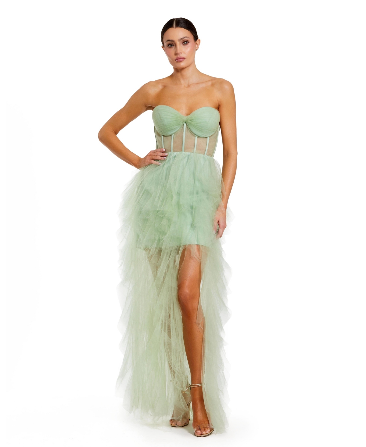 Mac Duggal Women's Strapless Corset Gown with Spiral Ruffles