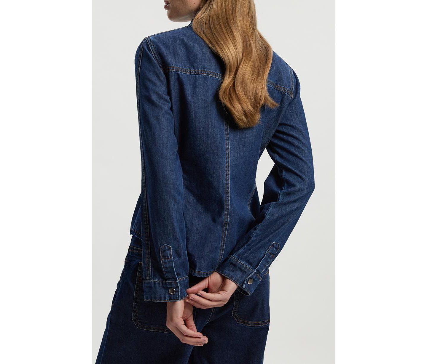 Женская блузка Karen Millen Denim Pussybow, цвет: Синий — фото 7