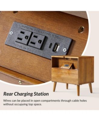 Zenaida Mid-century Modern Nightstand with Charging Ports and Hidden Drawer