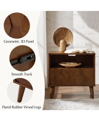 Zenaida Mid-century Modern Nightstand with Charging Ports and Hidden Drawer