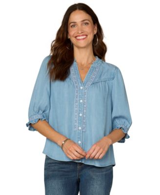 Women's Cinched Band Sleeve Collared Shirt