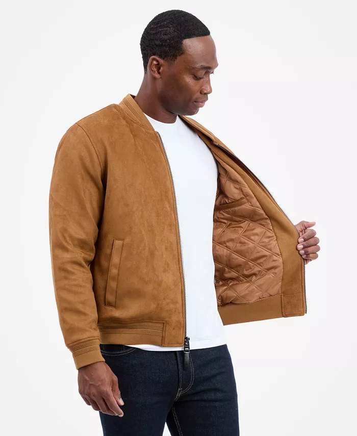 Men's Faux Suede Bomber Jacket - thumbnail 9