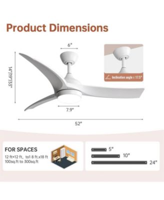 52-inch Modern White Standard 3-Blade Ceiling Fan With Remote and Led Light
