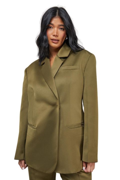 Женский пиджак Warehouse Premium Satin Oversized Blazer, цвет: Оливковый