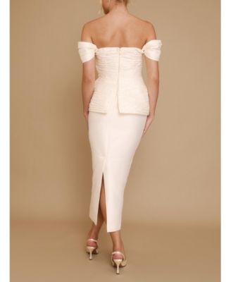 Women's Gathered Bardot Peplum Midi Dress