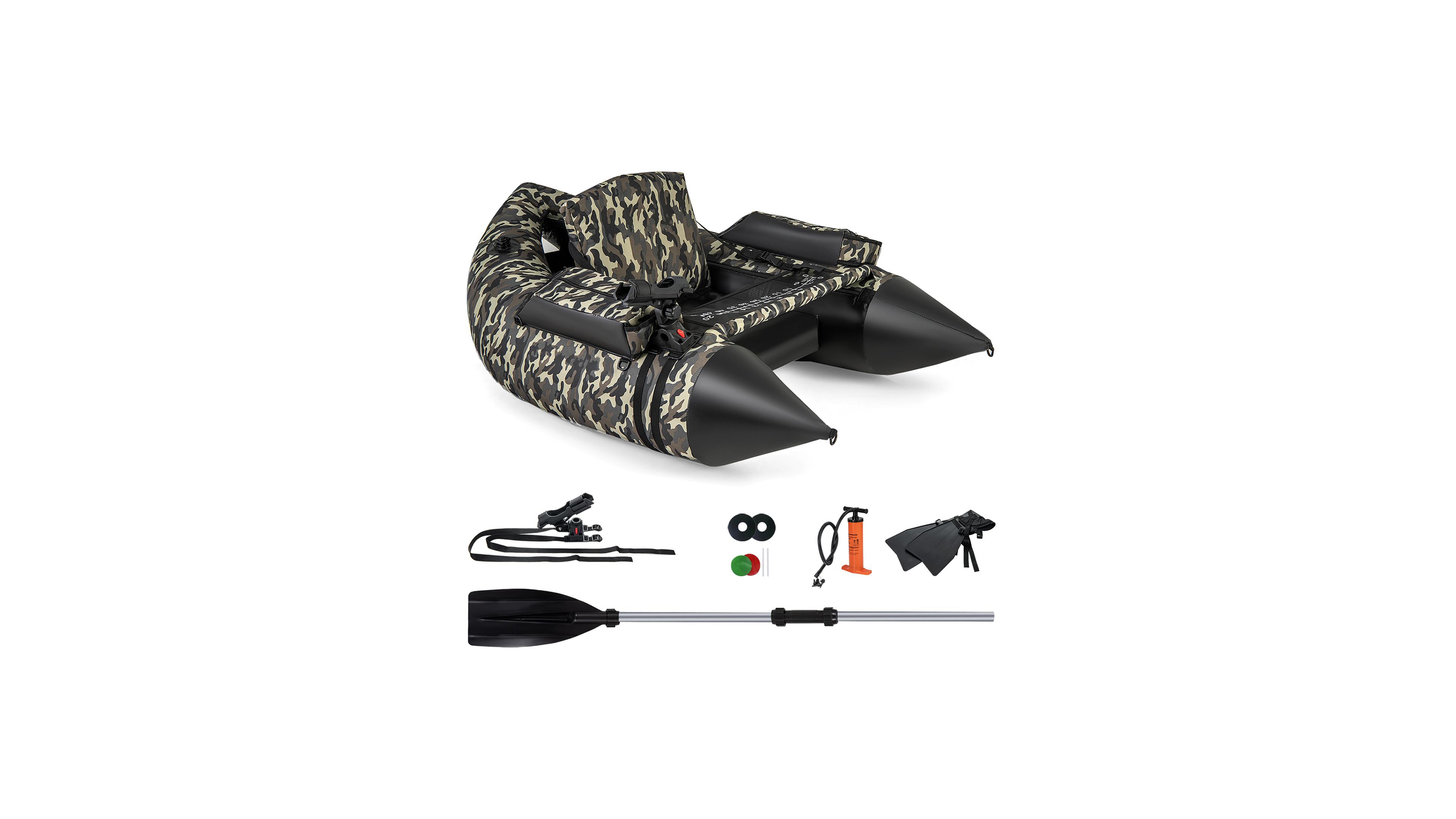 Sugift 350 Lbs Inflatable Fishing Float Tube with Adjustable Backrest and Backpack Straps-Camouflage