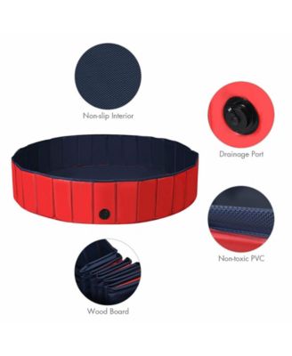 63 Inch Foldable Leakproof Dog Pet Pool Bathing Tub Kiddie Pool for Dogs Cats and Kids-Red