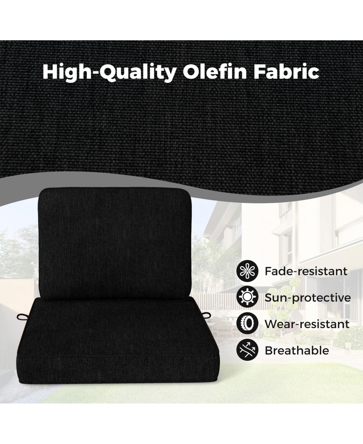 Sugift 2-Pack Outdoor Patio Cushion Set with Removable Covers-Black