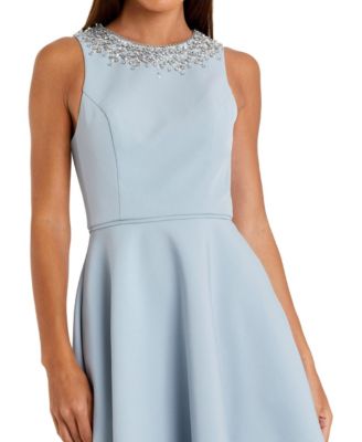 Women's Crepe Embellished Neck Sleeveless High Low Gown
