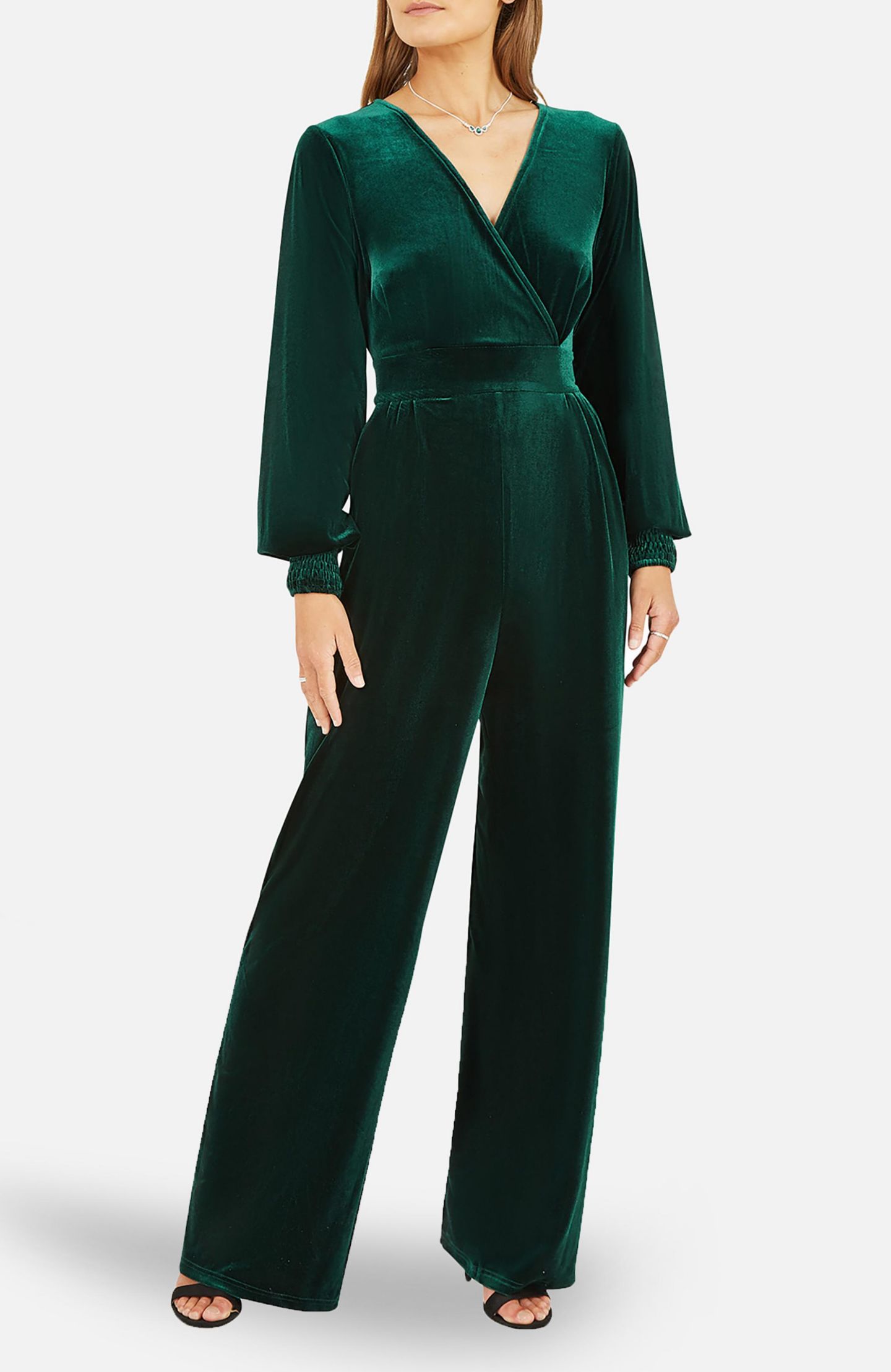 Женский комбинезон Yumi Velvet Long Sleeve Jumpsuit, цвет: Зелёный — фото 3