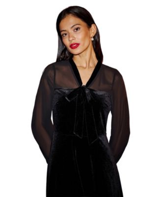 Women's Velvet Sheer Sleeves Skater Dress