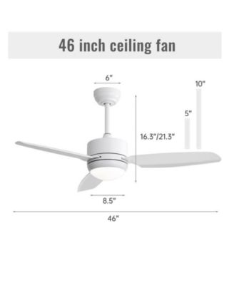 46-inch Modern White 3-blade Ceiling Fan with LED Light with Six-speed Remote Control
