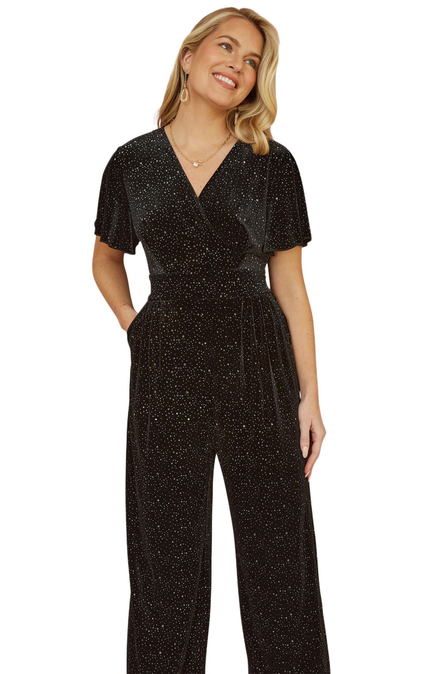 Женский комбинезон Yumi Sparkle Velvet Jumpsuit, цвет: Чёрный — фото 2