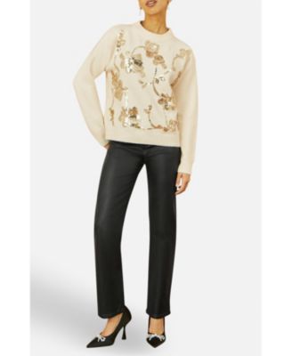 Women's 's Relaxed Fit Floral Sequin Sweater