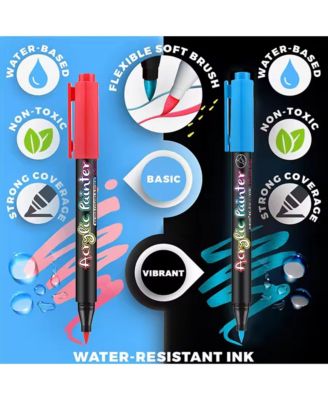 24 Colors Acrylic Water-Based Paint Pens, Waterproof Markers Set with Brush Tip for Painting, Journaling, Fabric, Ceramic and Metal